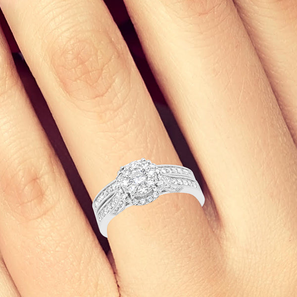 Diamond Halo Engagement Ring .62 CTW Round Cut 14K White Gold