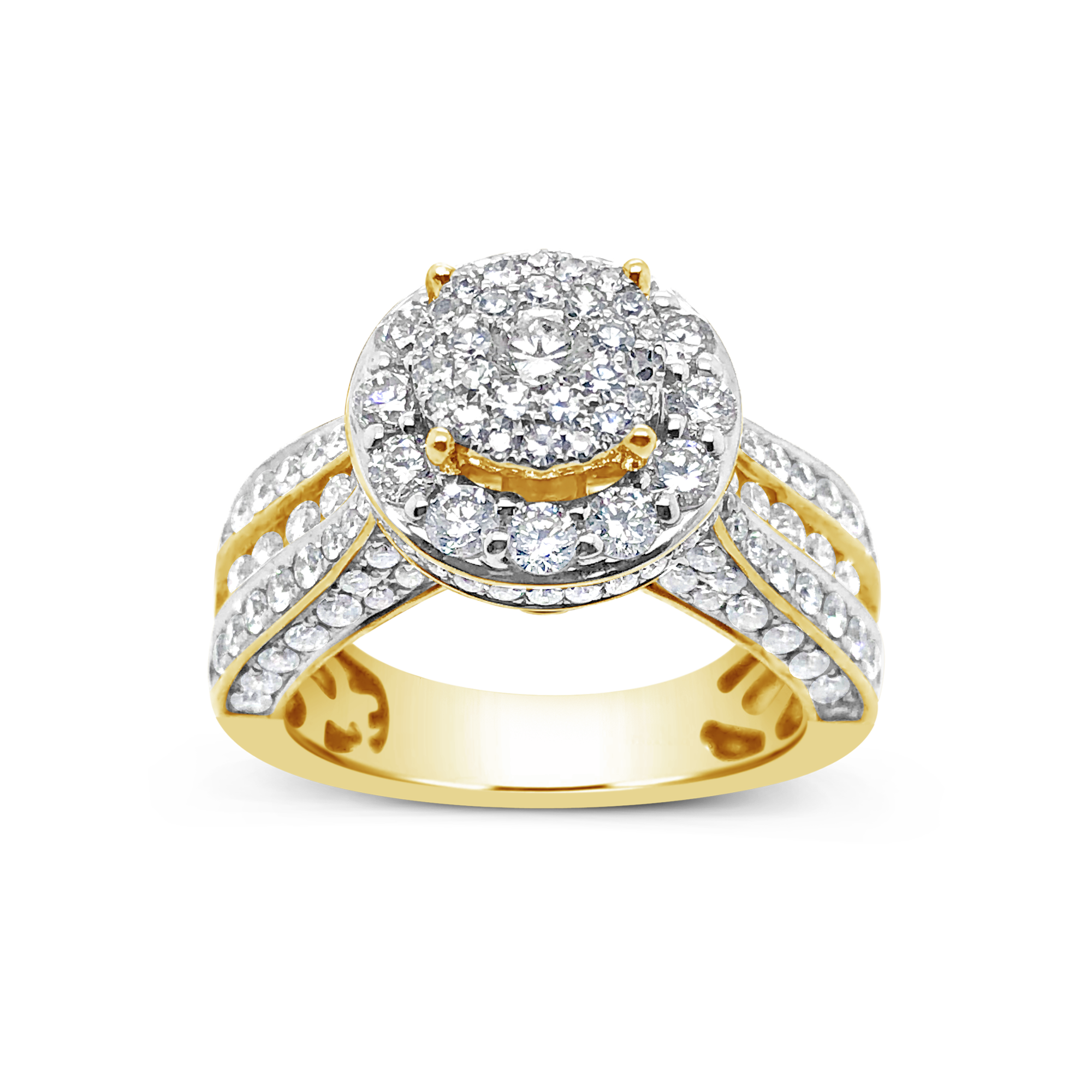 Diamond Halo Engagement Ring 2.30 CTW Round Cut 14K Yellow Gold