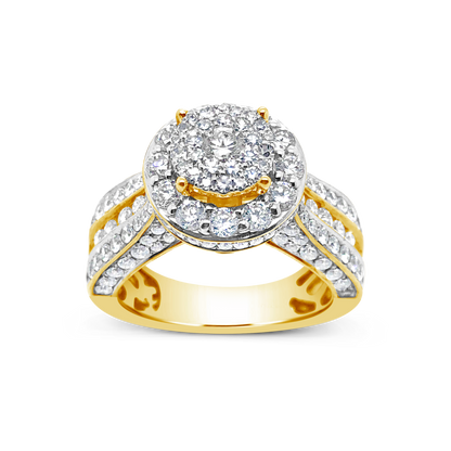 Diamond Halo Engagement Ring 2.30 CTW Round Cut 14K Yellow Gold