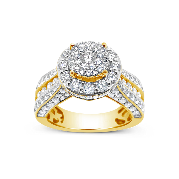 Diamond Halo Engagement Ring 2.30 CTW Round Cut 14K Yellow Gold