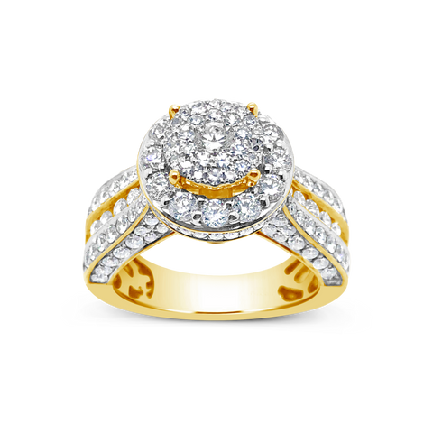 Diamond Halo Engagement Ring 2.30 CTW Round Cut 14K Yellow Gold