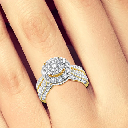 Diamond Halo Engagement Ring 2.30 CTW Round Cut 14K Yellow Gold