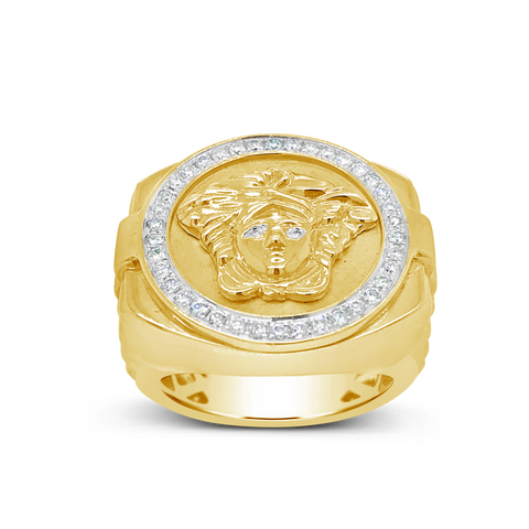 Designer Medusa Diamond Ring .52 CTW Round Cut 10K Yellow Gold