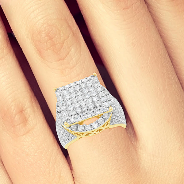 Diamond Halo Ring 1.88 CTW Round Cut 10K Yellow Gold