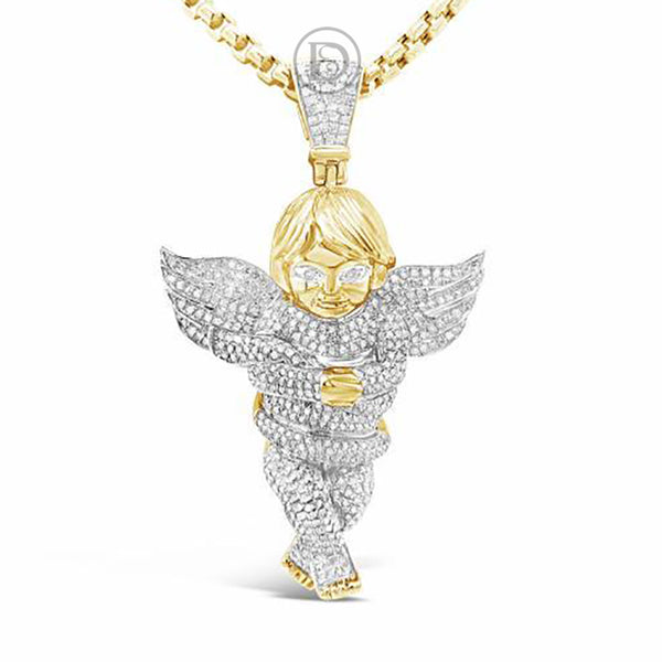 Diamond Angel Pendant 2.25 CTW Round Cut 10K Yellow Gold