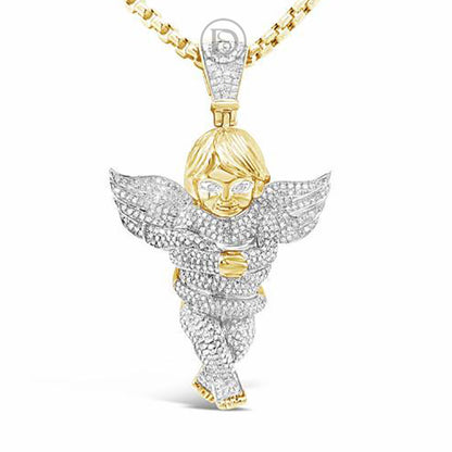 Diamond Angel Pendant 2.25 CTW Round Cut 10K Yellow Gold