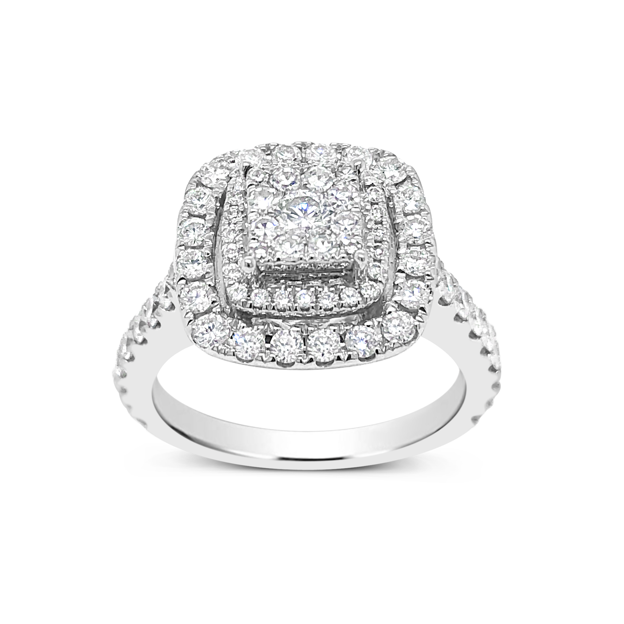 Diamond Halo Engagement Ring 1.34 CTW Round Cut 14K White Gold