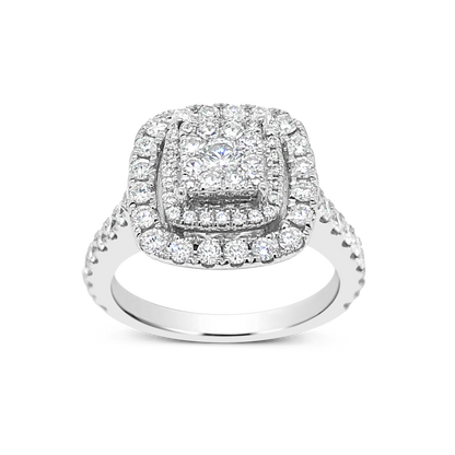 Diamond Halo Engagement Ring 1.34 CTW Round Cut 14K White Gold