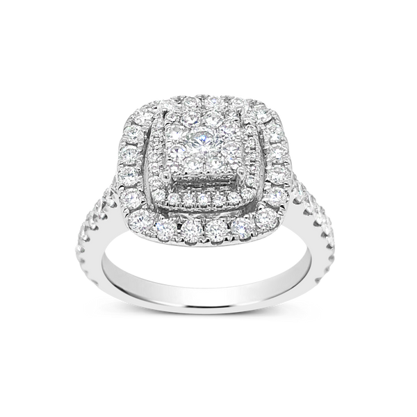 Diamond Halo Engagement Ring 1.34 CTW Round Cut 14K White Gold