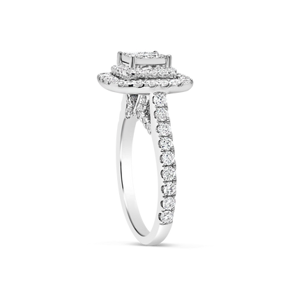 Diamond Halo Engagement Ring 1.34 CTW Round Cut 14K White Gold