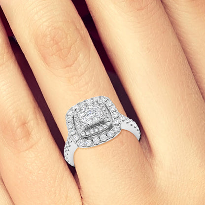 Diamond Halo Engagement Ring 1.34 CTW Round Cut 14K White Gold