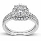 Diamond Halo Engagement Ring 1.5 CTW Round Cut 14K White Gold