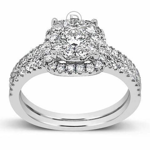 Diamond Halo Engagement Ring 1.5 CTW Round Cut 14K White Gold