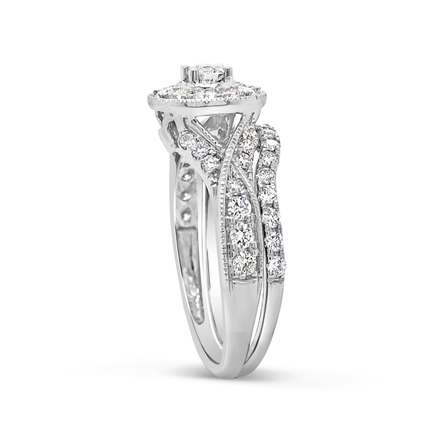 Diamond Halo Engagement Ring 1.5 CTW Round Cut 14K White Gold