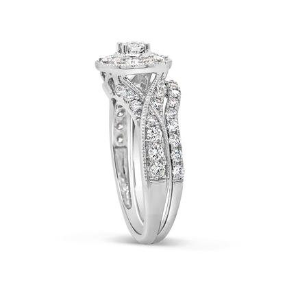 Diamond Halo Engagement Ring 1.5 CTW Round Cut 14K White Gold