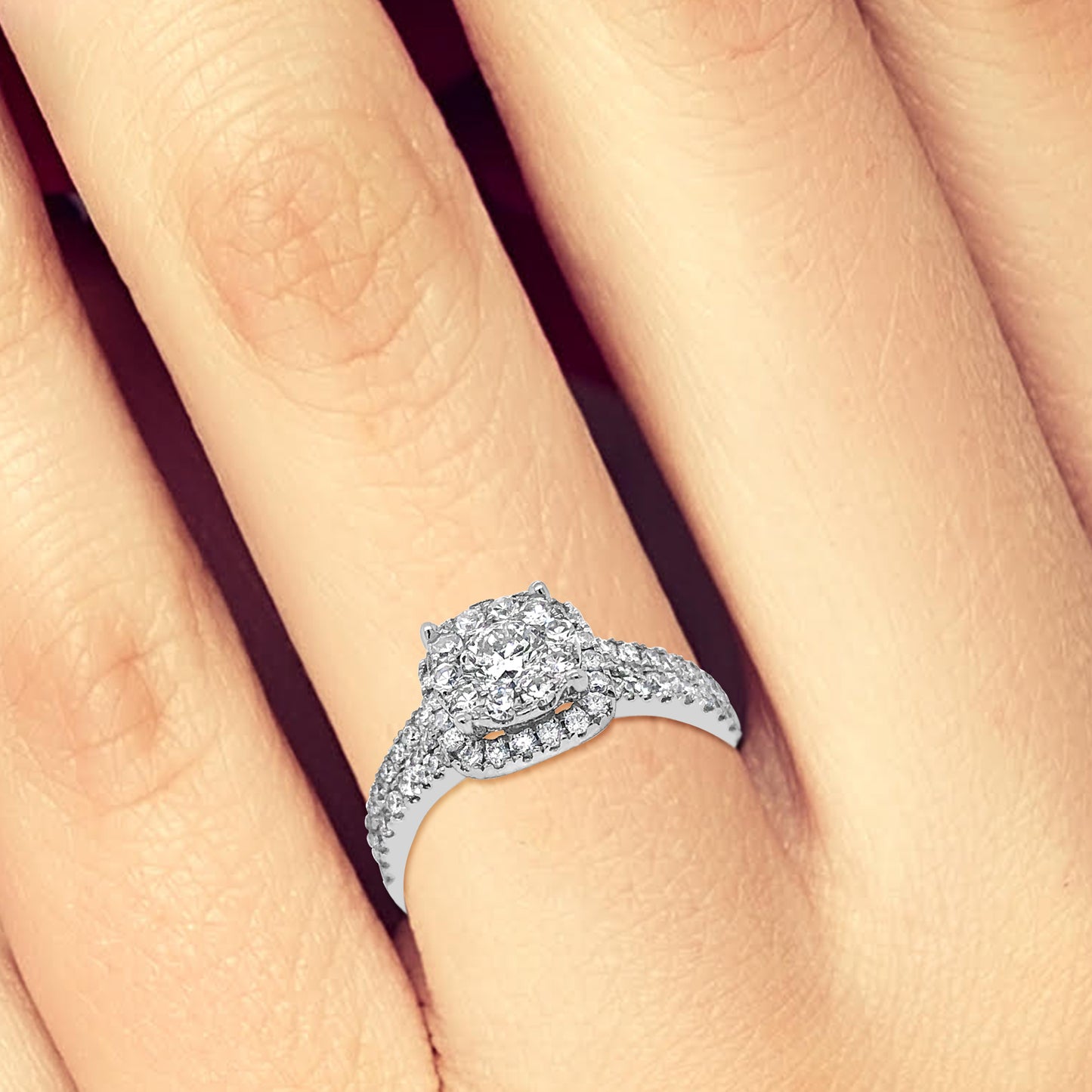 Diamond Halo Engagement Ring 1.5 CTW Round Cut 14K White Gold