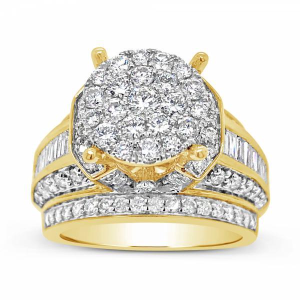 Diamond Halo Ring 2.37 CTW Round Cut w/ Baguettes 14K Yellow Gold