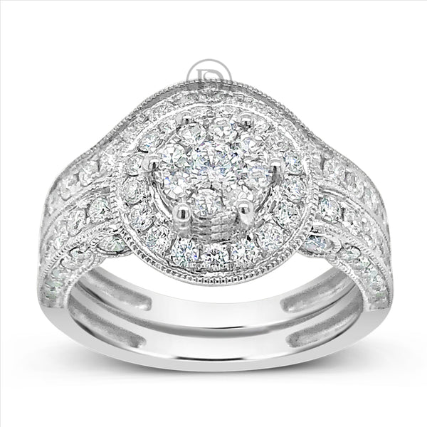 Diamond Halo Engagement Ring 1.60 CTW Round Cut 14K White Gold