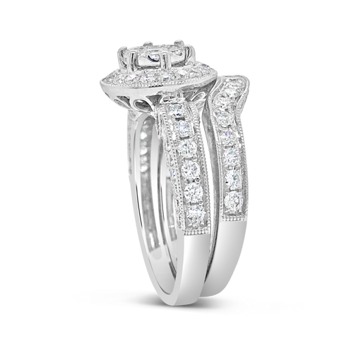 Diamond Halo Engagement Ring 1.60 CTW Round Cut 14K White Gold