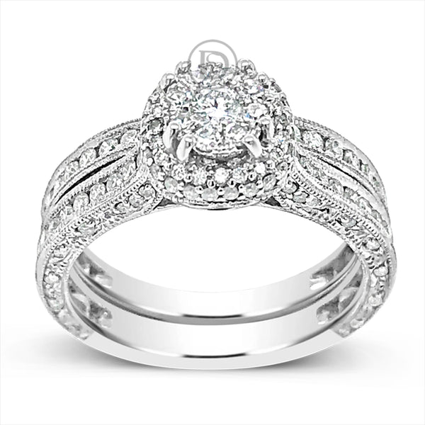 Diamond Halo Engagement Ring 1.10 CTW Round Cut 14K White Gold