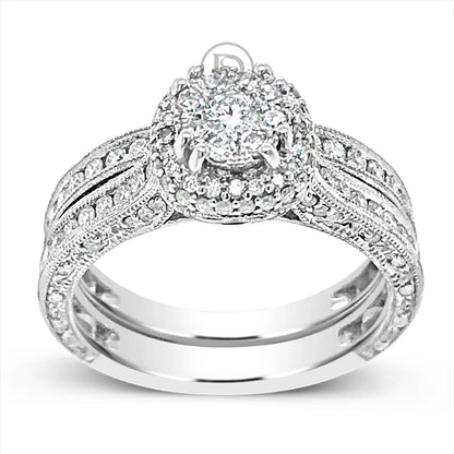 Diamond Halo Engagement Ring 1.10 CTW Round Cut 14K White Gold