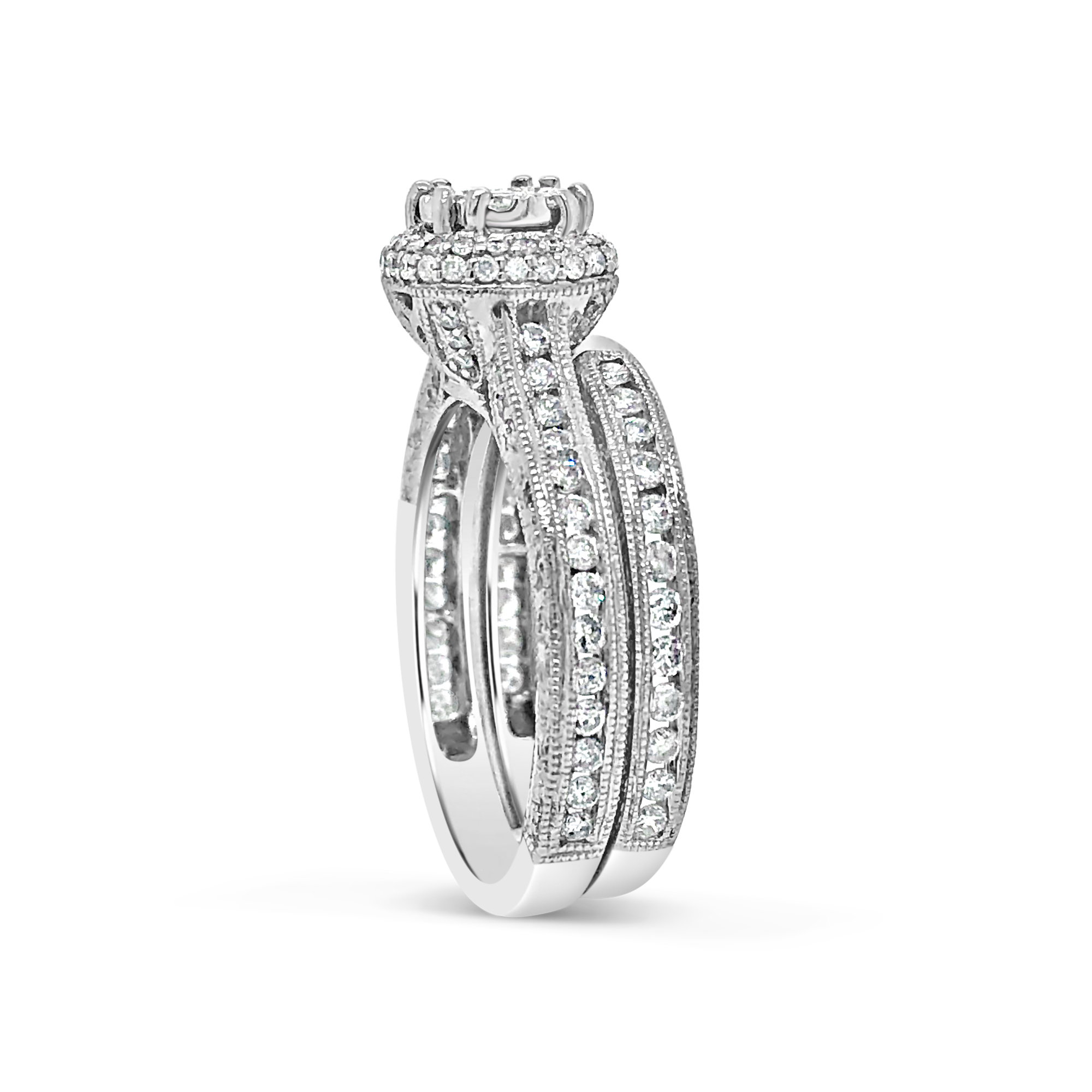 Diamond Halo Engagement Ring 1.10 CTW Round Cut 14K White Gold