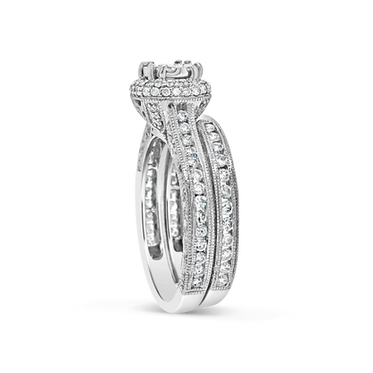 Diamond Halo Engagement Ring 1.10 CTW Round Cut 14K White Gold