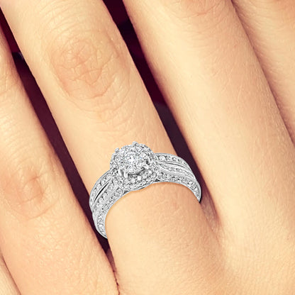 Diamond Halo Engagement Ring 1.10 CTW Round Cut 14K White Gold