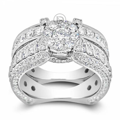 Diamond Halo Engagement Ring 3.44 CTW 14K White Gold Bridal Set