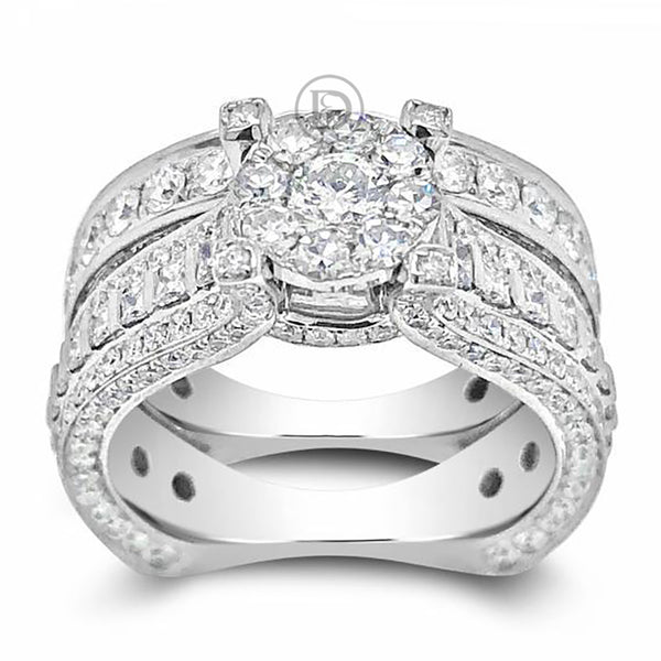 Diamond Halo Engagement Ring 3.44 CTW 14K White Gold Bridal Set