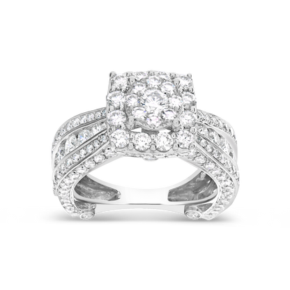 Diamond Halo Engagement Ring 3.60 CTW Round Cut 14K White Gold