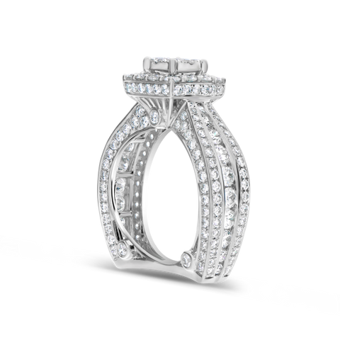 Diamond Halo Engagement Ring 3.60 CTW Round Cut 14K White Gold