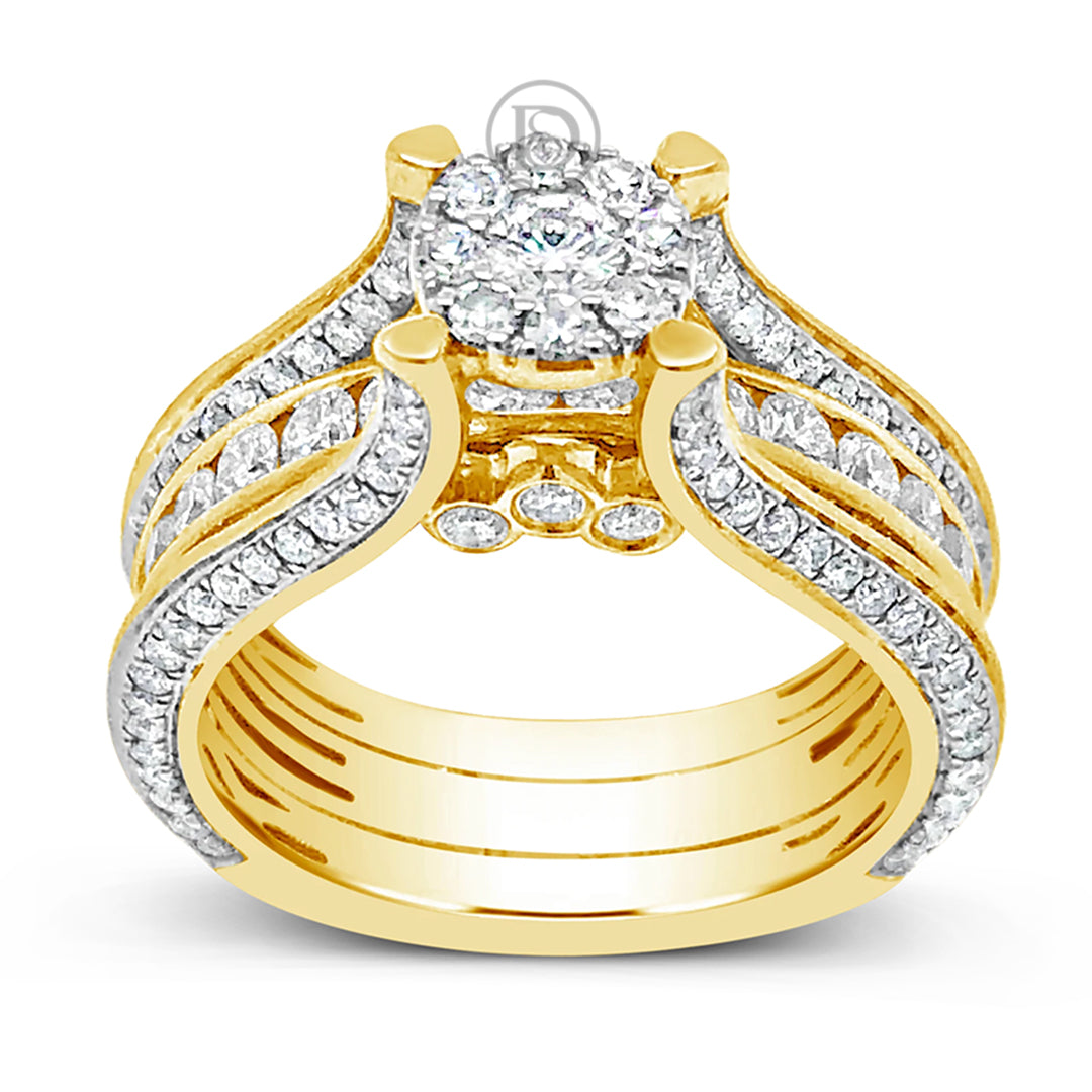 Diamond Halo Engagement Ring 2.16 CTW Round Cut 14K Yellow Gold