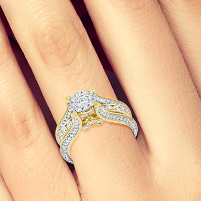 Diamond Halo Engagement Ring 2.16 CTW Round Cut 14K Yellow Gold