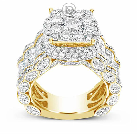 Diamond Halo Engagement Ring 6.65 CTW Round w/ Princess Cut 14K Yellow Gold