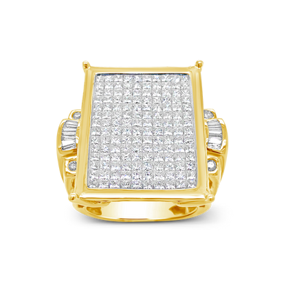 Diamond Ring 3.50 CTW Princess Cut w/ Baguettes & Round Cut 14K Yellow Gold