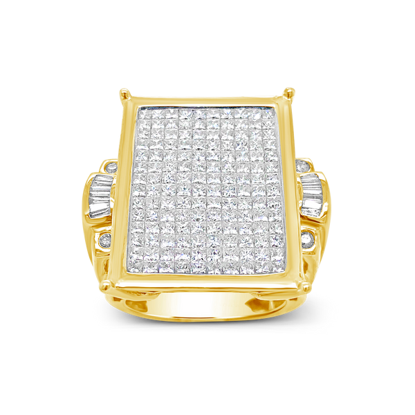Diamond Ring 3.50 CTW Princess Cut w/ Baguettes & Round Cut 14K Yellow Gold