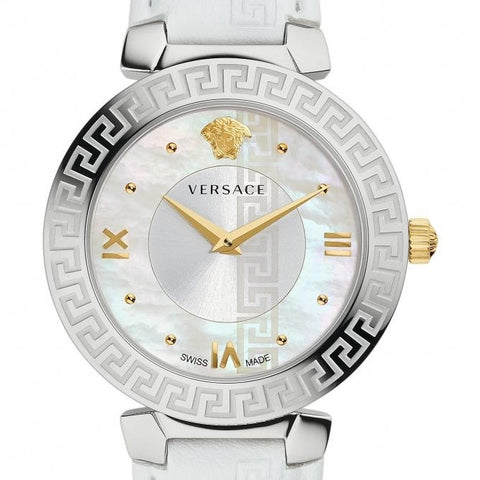 White Daphnis Versace Watch w/ Mother of Pearl Face