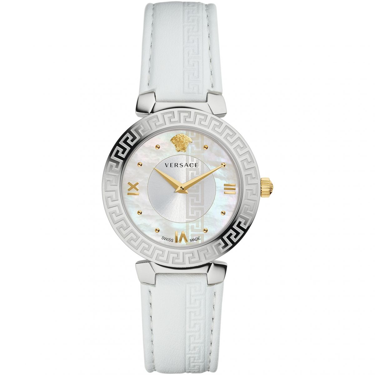 White Daphnis Versace Watch w/ Mother of Pearl Face