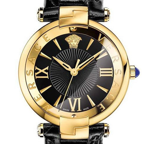 Black Revive Versace Watch w/ Black Crocodile Shiny Calf Strap