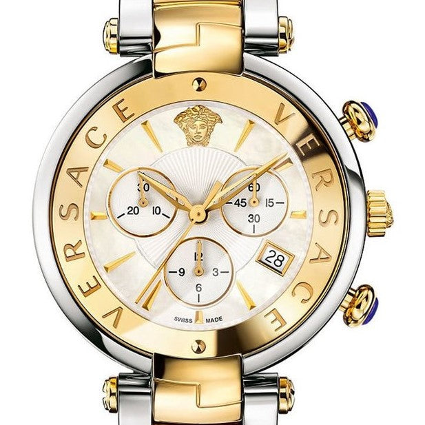 Two Tone Revive Chrono Versace Watch W/ Mother of Pearl Face