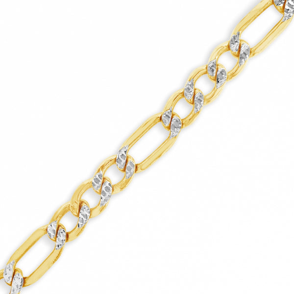 10K Yellow Gold Two Tone Hollow Pave  Figaro Link 20" Chain