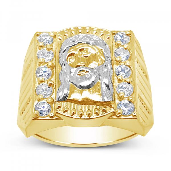 10K Yellow Gold Men's Jesus Face w/ CZ's