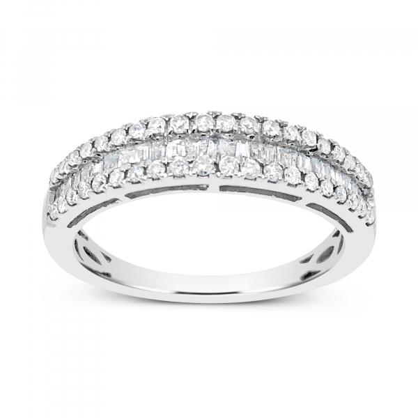 Diamond Band .50 CTW Baguettes w/ Round Cut Diamonds 10K White Gold