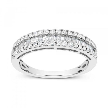 Diamond Band .50 CTW Baguettes w/ Round Cut Diamonds 10K White Gold